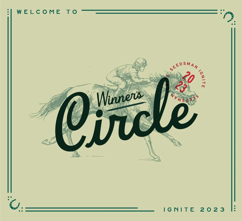 Light green background reads: "Welcome to Winner's Circle" Ignite 2023.