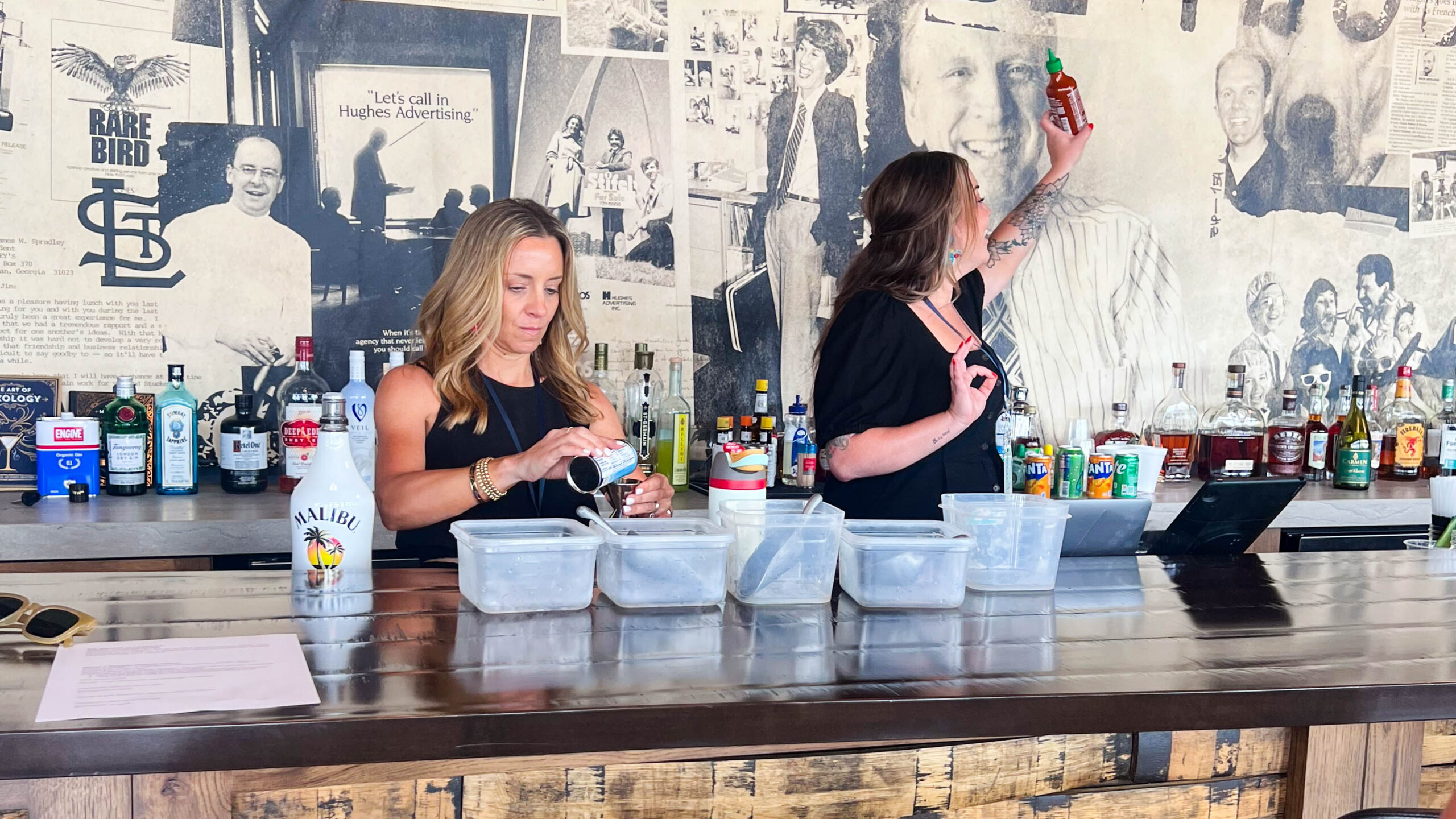 A demonstration of mixing the drinks.